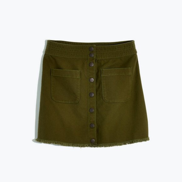 MADEWELL KALE GREEN RAW HEM POCKET STRETCH A-LINE MINI SKIRT - Picture 5 of 5